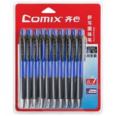 Ручка шариковая 0.7 мм, Comix, синяя, с грипом, автоматическая, 20 шт (K1041-96)