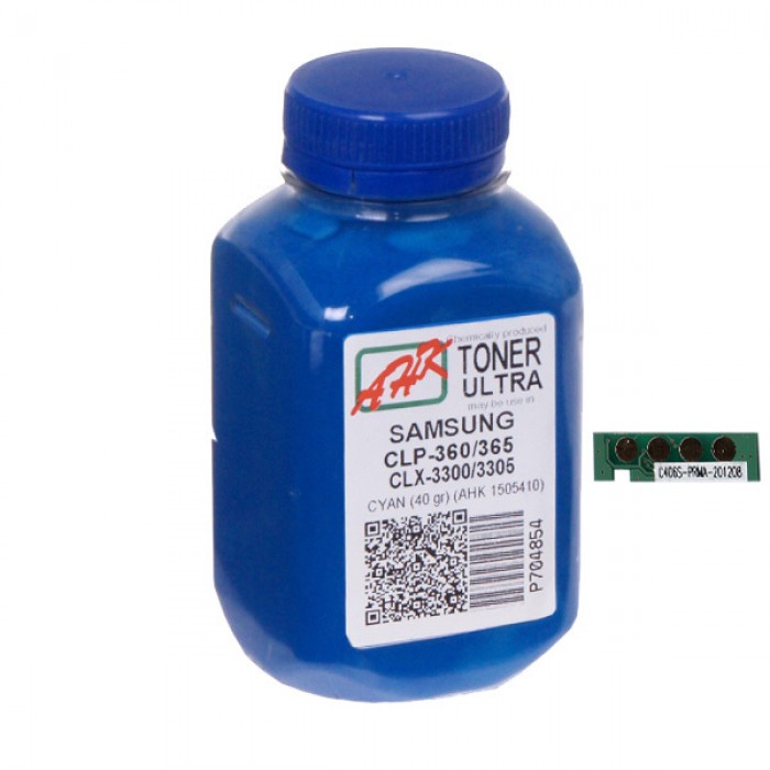 Тонер + чіп Samsung CLP-360/365, CLX-3300/3305, Cyan, 40 г, Ultra Color, AHK (1505414)