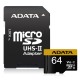 Карта памяти microSDXC, 64Gb, ADATA Premier ONE, SD адаптер (AUSDX64GUII3CL10-CA1)