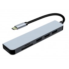 Концентратор Type-C, ProLogix (PR-WUC-104B) 6 in 1 USB3.1 Type C to HDMI+1*USB3.0+2*USB2.0+TF+SD HUB