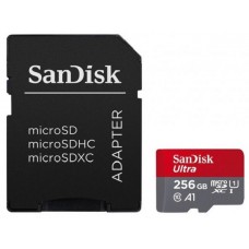Карта памяти microSDXC, 256Gb, SanDisk Ultra, SD адаптер (SDSQUAC-256G-GN6MA)
