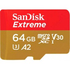 Карта памяти microSDXC, 64Gb, SanDisk Extreme, SD адаптер (SDSQXAH-064G-GN6AA)