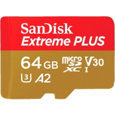 Карта памяти microSDXC, 64Gb, SanDisk Extreme Plus, SD адаптер (SDSQXBU-064G-GN6MA)