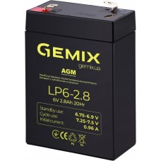 Батарея для ДБЖ 6В 2.8Ач Gemix LP6-2.8, AGM, 67х35х100 мм