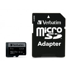 Карта памяти microSDHC, 32Gb, Verbatim Pro, SD адаптер (47041)