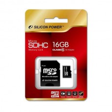 Карта памяти microSDHC, 16Gb, Class10, Silicon Power, SD адаптер (SP016GBSTH010V10SP)