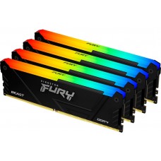 Пам'ять 32Gb x 4 (128Gb Kit) DDR4, 3200 MHz, Kingston Fury Beast RGB, Black (KF432C16BB2AK4/128)