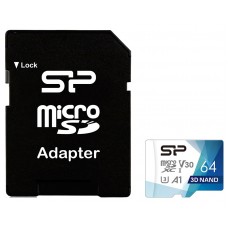Карта памяти microSDXC, 64Gb, Silicon Power Superior Pro, SD адаптер (SP064GBSTXDU3V20AB)
