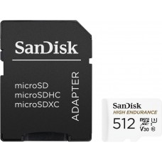 Карта пам'яті microSDXC, 512Gb, Class 10 UHS-I U3 V30, SanDisk High Endurance, 100 / 40 MB/s, SD адаптер (SDSQQNR-512G-GN6IA)
