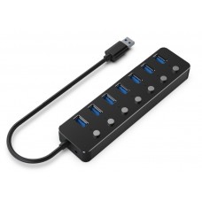 Концентратор USB 3.1 USB Gembird UHB-U3P7P-01, Black, 7 портів 1xUSB3.1, з вимикачами, пластик метал