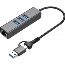 Концентратор USB 3.0 Dynamode, Black, 3xUSB 3.0, 1xRJ45 GLan (DM-AD-GLAN-U3)