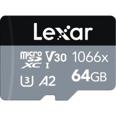 Карта памяти microSDXC, 64Gb, Lexar Professional 1066x, SD адаптер (LMS1066064G-BNANG)