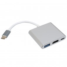 Адаптер Patron, Silver, Type-С (M) - USB 3.0 (F) / HDMI (F) / Type-C (F), 10 см (PN-Type-C-HUB)