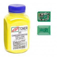 Тонер + чип OKI C3300/C3400, Yellow, 110 г, AHK (1502697)