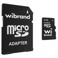 Карта пам'яті microSDHC, 4Gb, Wibrand, Class4, SD адаптер (WICDC4/4GB-A)