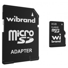 Карта памяти microSDHC, 8Gb, Wibrand, Class 4, SD адаптер (WICDC4/8GB-A)