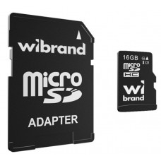 Карта пам'яті microSDHC, 16Gb, Wibrand, SD адаптер (WICDHU1/16GB-A)