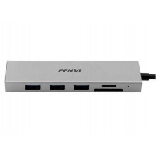 Док-станція Fenvi 6-в-1 F-C601H, Grey, Type-C: 1xHDMI 4K 30Hz, 1xUSB 3.0 5Gbps, 2xUSB 2.0 480Mbps, 2xCardReader: SD 25Mb/s, TF 25Mb/s, алюмінієвий корпус