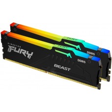 Пам'ять 16Gb x 2 (32Gb Kit) DDR5, 6400 MHz, Kingston Fury Beast RGB (XMP), Black (KF564C32BBAK2-32)