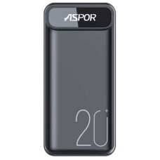 Універсальна мобільна батарея 20000 mAh, Aspor A396 PD, Black, Fast Charge (22.5W/PD)