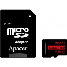 Карта памяти microSDXC, 64Gb, Apacer R100, SD адаптер (AP64GMCSX10UB-R)