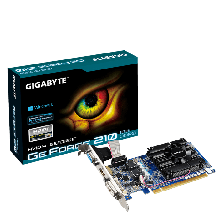 Відеокарта GeForce 210, Gigabyte, 1Gb DDR3, 64-bit (GV-N210D3-1GI)
