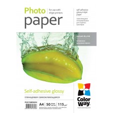 Фотопапір ColorWay, самоклеючий, глянсовий, A4, 115/80 г/м², 50 арк (PGS1158050A4)