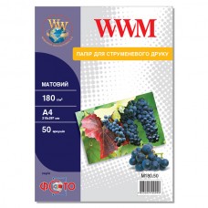Фотопапір WWM, матовий, A4, 180 г/м², 50 арк (M180.50)