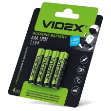 Батарейка AAA (LR03), лужна, Videx, 4 шт, 1.5V, Blister
