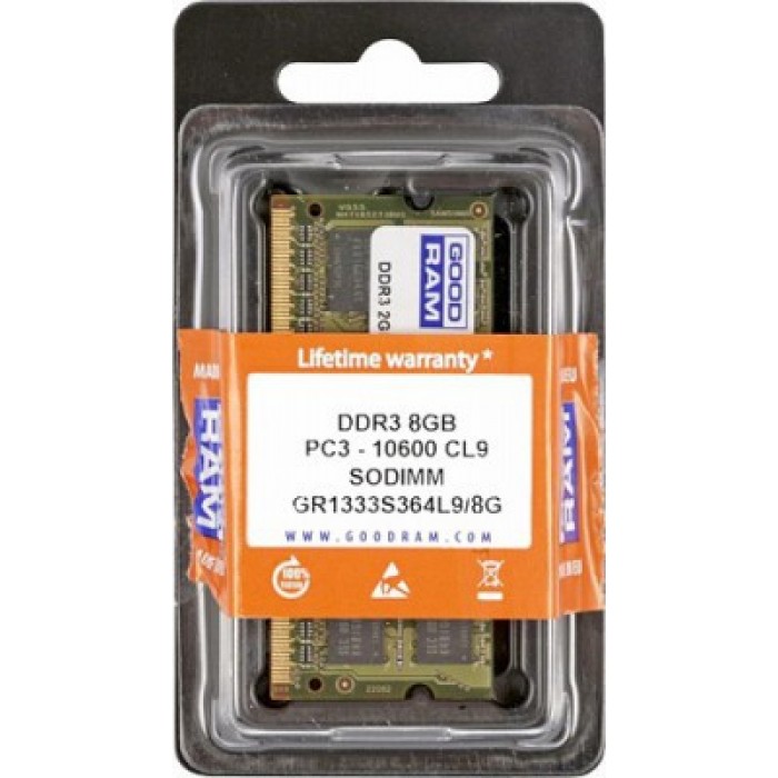 Пам'ять SO-DIMM, DDR3, 8Gb, 1333 MHz, Goodram, 1.5V (GR1333S364L9/8G)